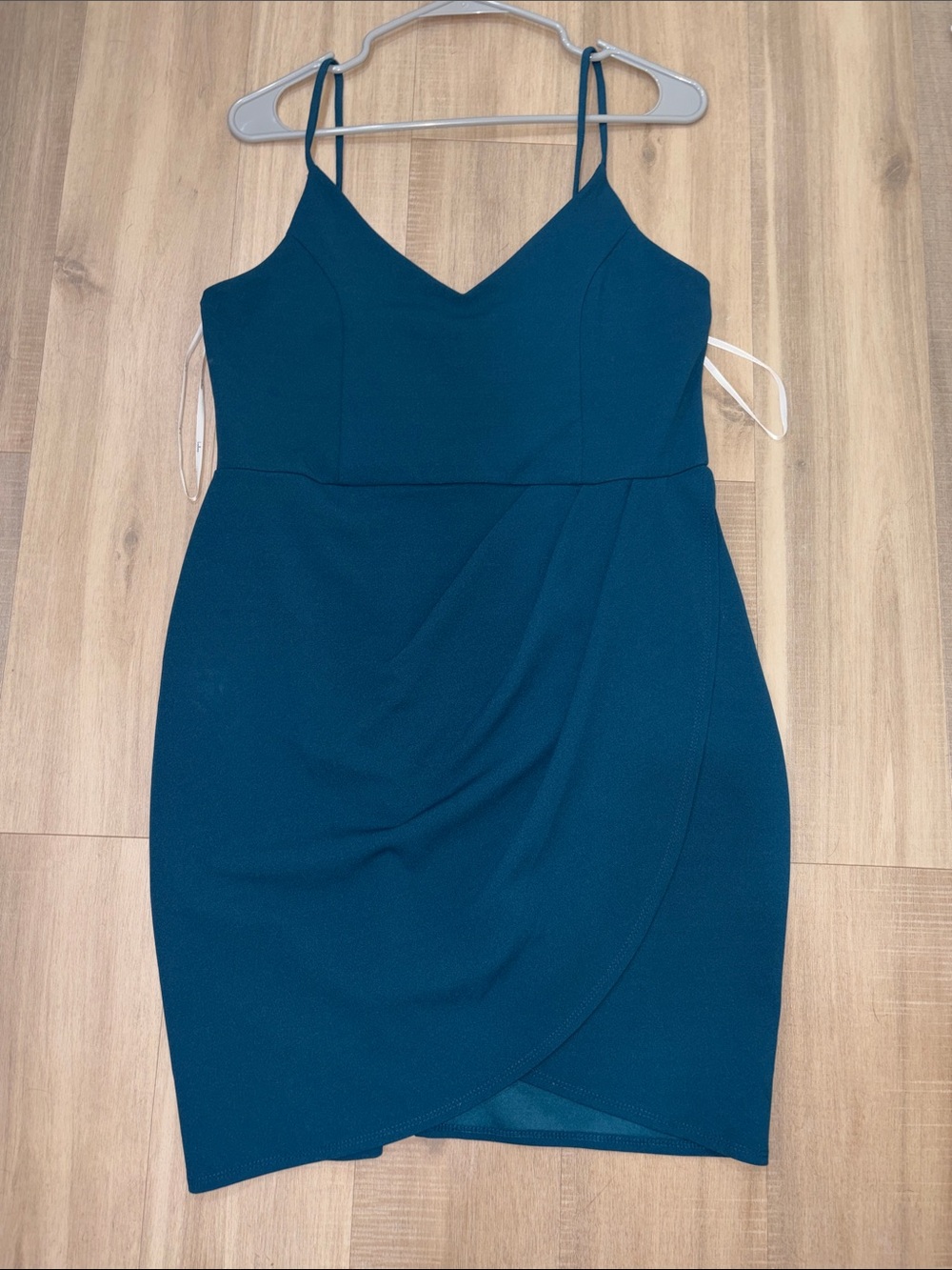 Lulu's Teal Spaghetti Strap Wrap-Front Mini Dress
